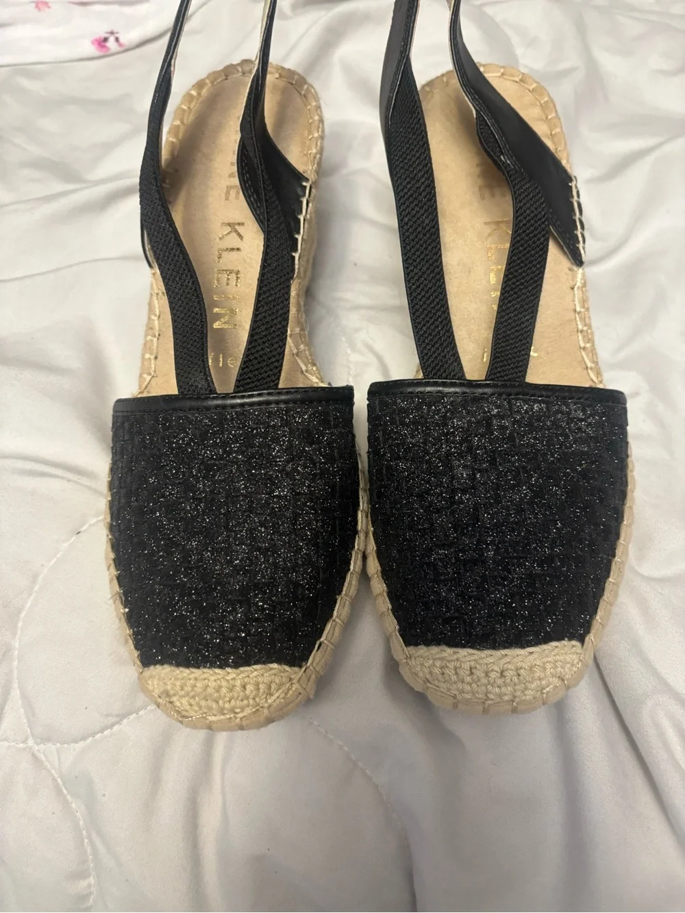 Calvin Klein Black Glitter Espadrille Slingback Flats
